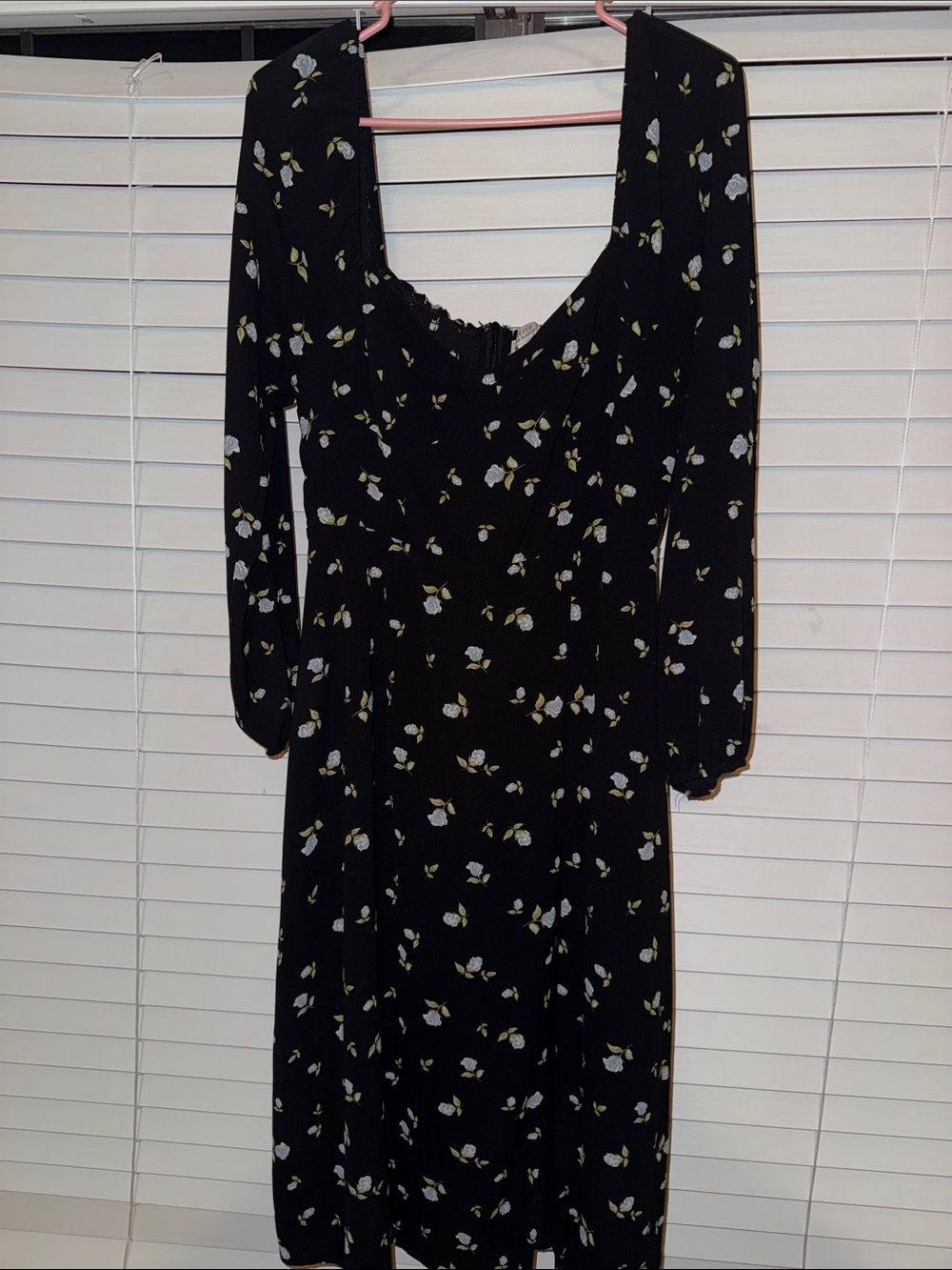 Forever 21 Black Floral Long Sleeve Square Neck Dress